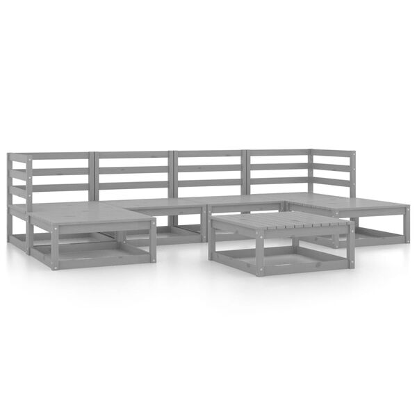 vidaXL Set mobilier de grădină, 7 piese, gri, lemn masiv de pin