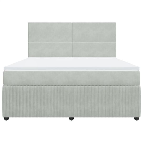 vidaXL Pat box spring cu saltea, gri deschis, 180x200 cm, catifea