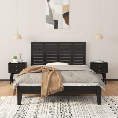 vidaXL Tăblie de pat pentru perete, negru, 141x3x63 cm, lemn masiv pin