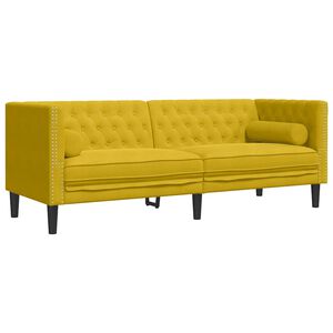 vidaXL Canapea Chesterfield cu pernuțe/3 locuri, galben, catifea