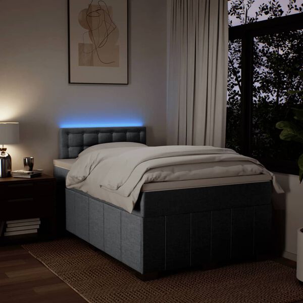 vidaXL Pat box spring cu saltea, gri deschis, 120x190 cm, textil