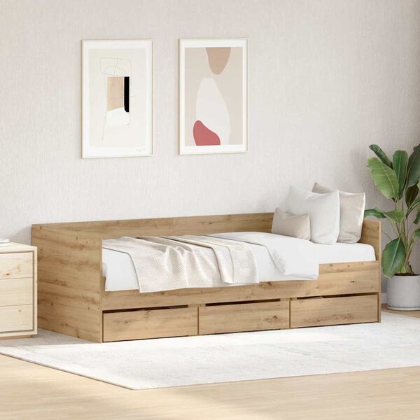vidaXL Daybed cu headboard Stejar Artizanal 90 x 200 cm Lemn compozit