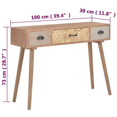 vidaXL Masă consolă 3 sertare, 100x30x73 cm, lemn masiv de pin