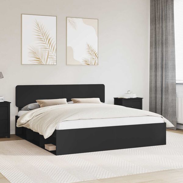 vidaXL Cadru de pat cu headboard Negru 180 x 200 cm Lemn de pin masiv