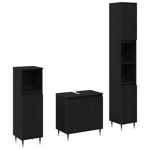 vidaXL Set de mobilier pentru baie 3 pcs Stejar Negru 30 x 30 x 190 cm