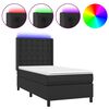 vidaXL Pat cu arcuri, saltea și LED, negru, 100x200cm, piele ecologică