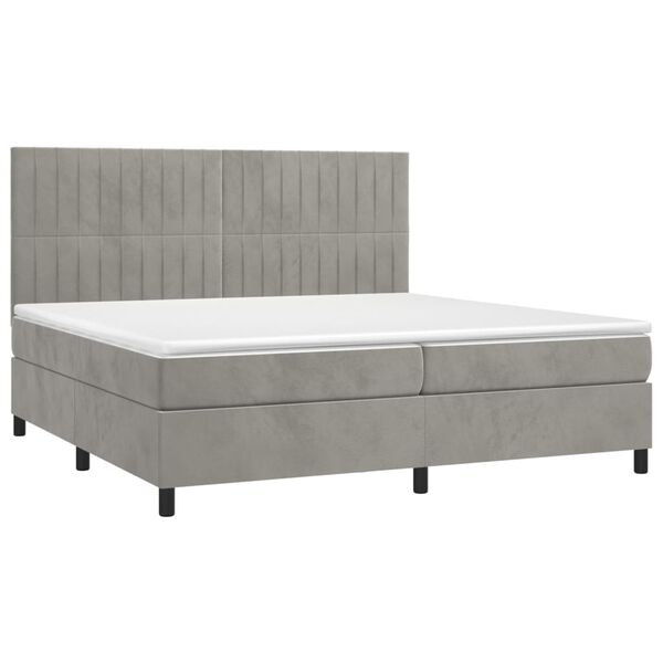 vidaXL Pat box spring cu saltea, gri deschis, 200x200 cm, catifea