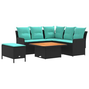 vidaXL Seturi de mobilier cu pernă 5 pcs Negru și Turcoaz Ratan PE