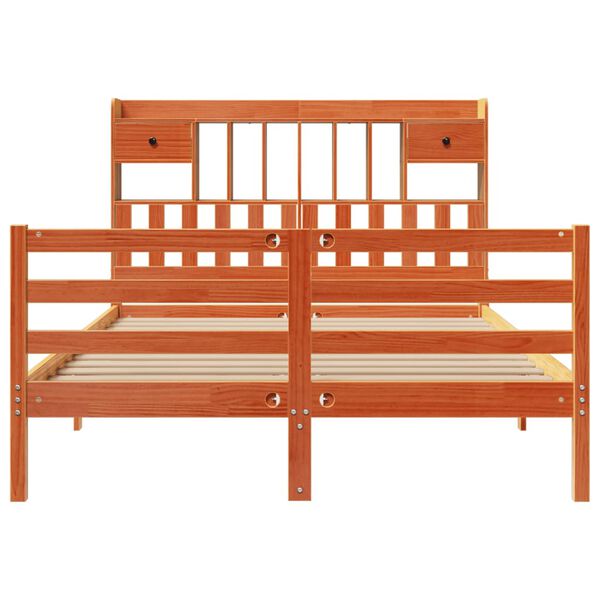 vidaXL Pat cu bibliotecă fără saltea maro 160x200 cm lemn masiv de pin