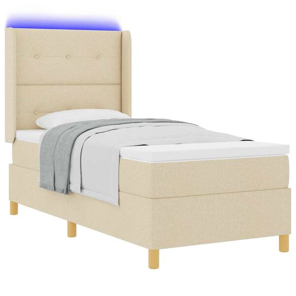 vidaXL Pat cu arcuri cu saltea cu headboard Crem 140 x 200 cm țesătură
