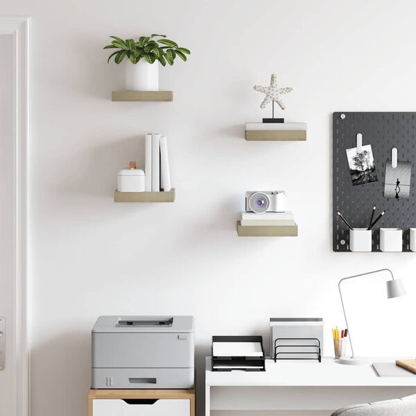 vidaXL Rafturi perete suspendate, 4 buc., stejar, 23x23,5x3,8 cm, MDF
