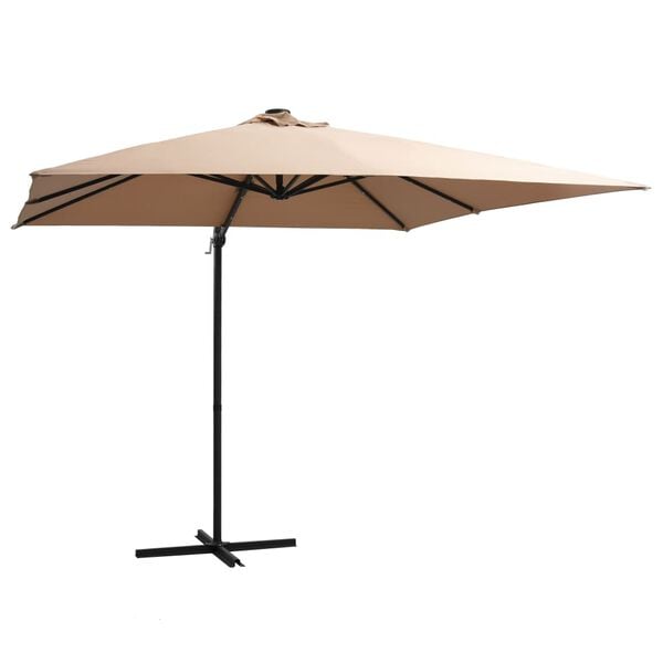 vidaXL Umbrelă &icirc;n consolă cu LED, st&acirc;lp din oțel, taupe, 250x250 cm