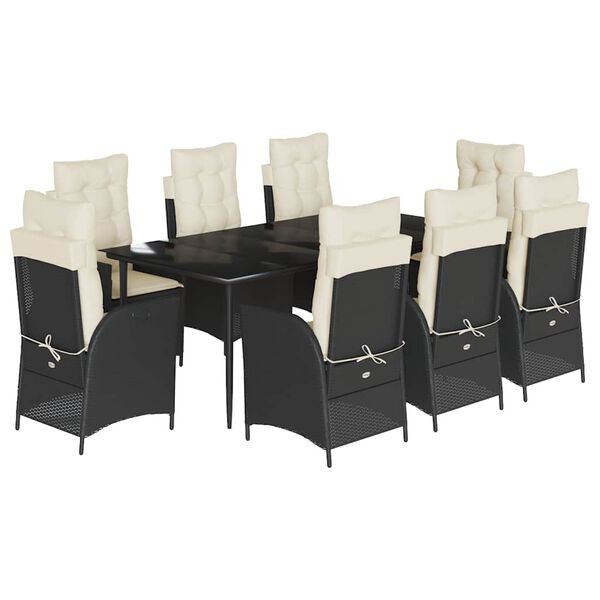 vidaXL Set mobilier de grădină cu perne, 9 piese, negru, poliratan