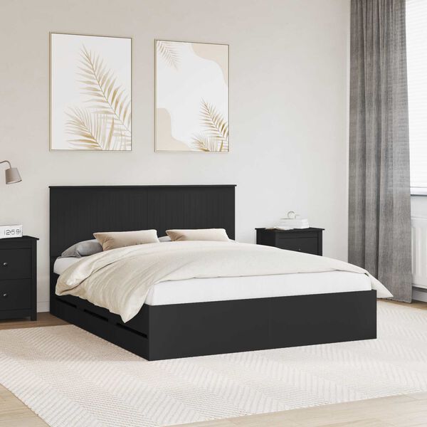 vidaXL Cadru de pat cu headboard Negru 160 x 200 cm Lemn Ingineresc