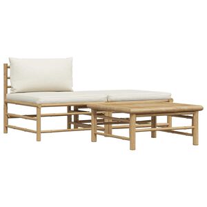 vidaXL Set mobilier de grădină, cu perne alb crem, 3 piese, bambus