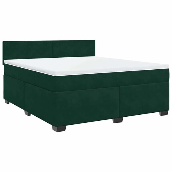 vidaXL Pat box spring cu saltea, verde &icirc;nchis, 180x200 cm, catifea