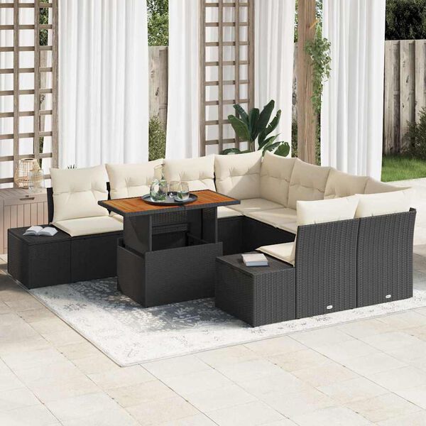 vidaXL Set de canapele pentru grădină 9 pcs Negru Rattan poli