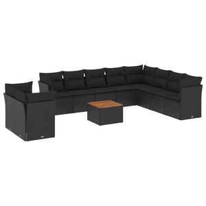 vidaXL Set canapele de grădină cu perne, 11 piese, negru, poliratan