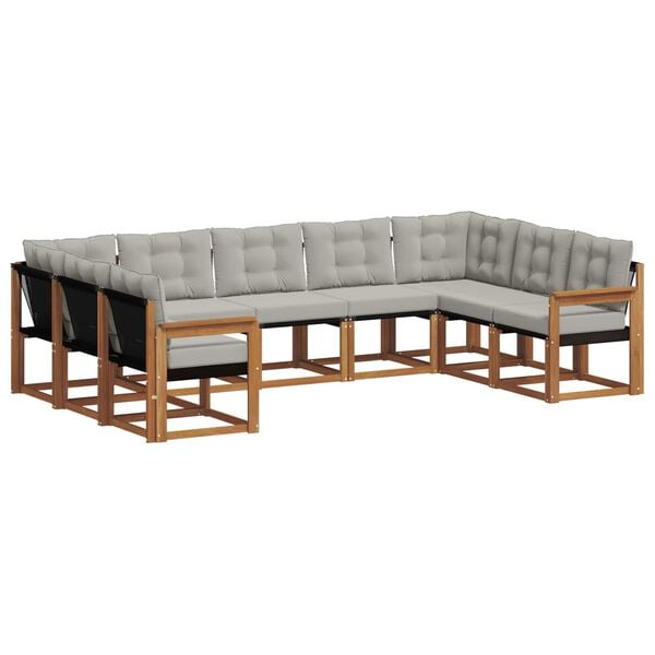 vidaXL Set de canapele de exterior 9 pcs Gri natural și deschis