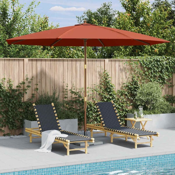 vidaXL Umbrelă de soare de exterior, st&acirc;lp lemn, cărămiziu, 350 cm