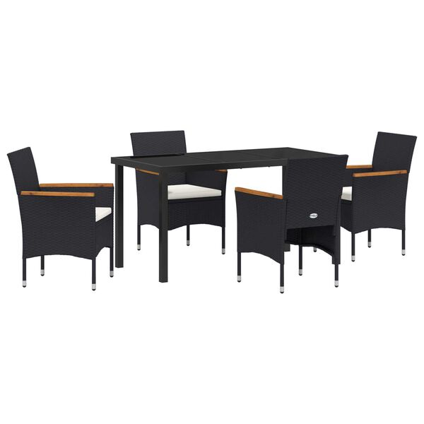 vidaXL Set de masă pentru grădină cu pernă 5 pcs Negru poliratan
