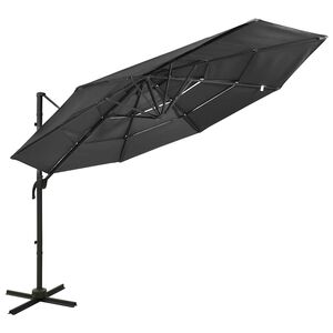 vidaXL Umbrelă de soare cu 4 niveluri, st&acirc;lp aluminiu, antracit, 3x3 m