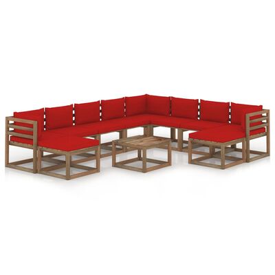vidaXL Set mobilier de grădină cu perne roșii, 11 piese