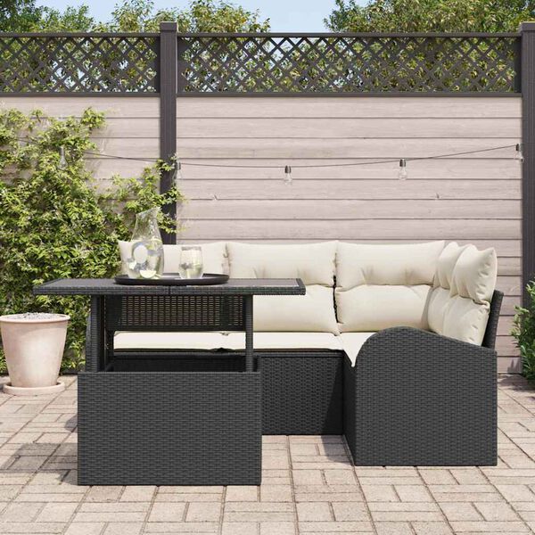 vidaXL Set de canapele pentru grădină cu pernă 5 pcs Negru Rattan poli