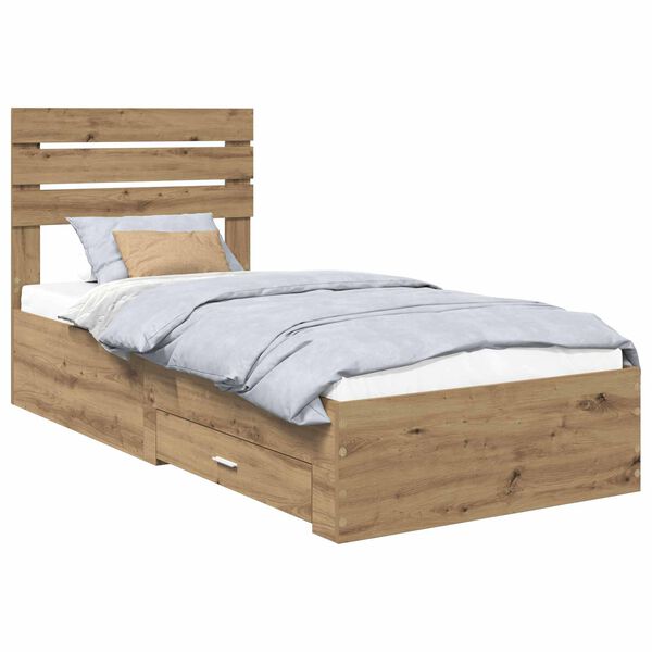 vidaXL Cadru de pat cu sertar cu headboard cu depozitare Lemn compozit