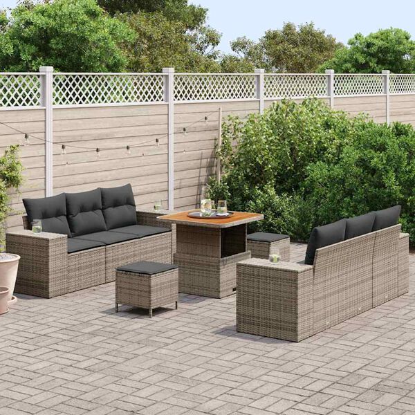 vidaXL Set de canapele pentru grădină cu pernă 9 pcs Gri Poli Rattan
