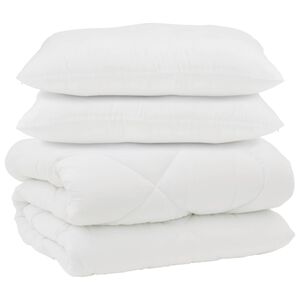 vidaXL Duvet cu perne cu pernă 3 pcs Alb Microfibră și Pene de Rață