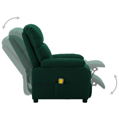 vidaXL Fotoliu rabatabil de masaj, verde închis, material textil