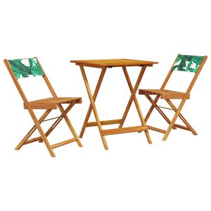 vidaXL Set mobilier bistro, 3 piese, textil model frunze/lemn masiv