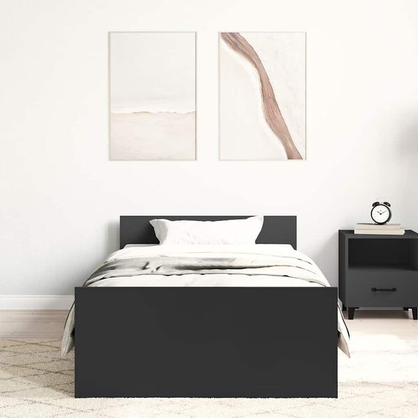 vidaXL Cadru de pat, negru, 90x190 cm, lemn prelucrat