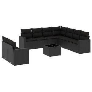 vidaXL Set canapele de grădină cu perne, 10 piese, negru, poliratan