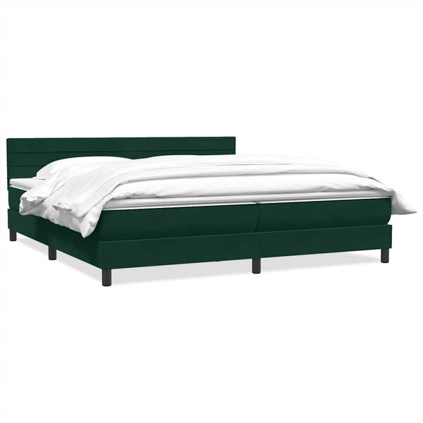 vidaXL Pat box spring cu saltea, verde &icirc;nchis, 180x220 cm, catifea