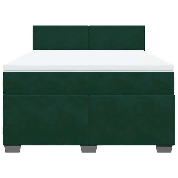 vidaXL Pat box spring cu saltea, verde &icirc;nchis, 160x200 cm, catifea