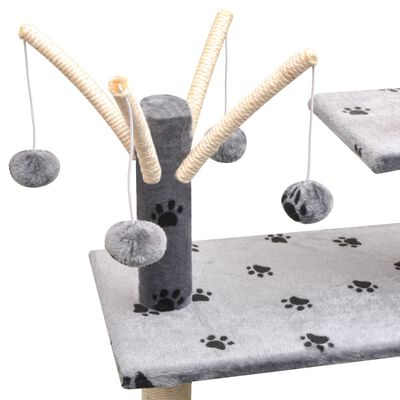 vidaXL Ansamblu pisici, funie de sisal, 125 cm, imprimeu lăbuțe, gri