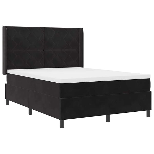 vidaXL Pat cu arcuri cu saltea cu headboard Negru 140 x 190 cm Catifea