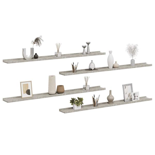 vidaXL Rafturi de perete, 4 buc., gri beton, 115x9x3 cm