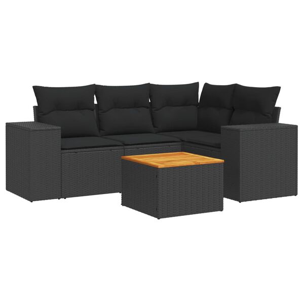vidaXL Set mobilier de grădină cu perne, 5 piese, negru, poliratan
