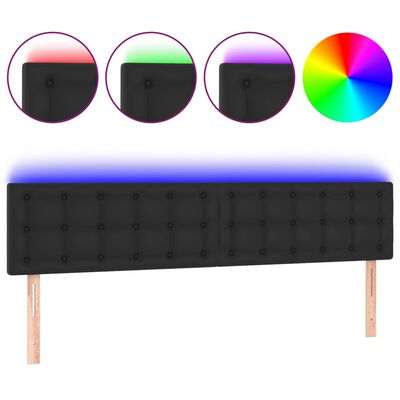 vidaXL Tăblie de pat cu LED, negru, 200x5x78/88 cm, piele ecologică