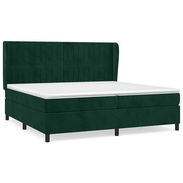vidaXL Pat box spring cu saltea, verde &icirc;nchis, 200x200 cm, catifea