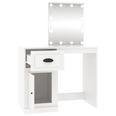 vidaXL Masă de toaletă cu LED, alb, 90x50x132,5 cm, lemn prelucrat