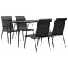 vidaXL Set mobilier de grădină, 5 piese, negru, oțel și textilenă