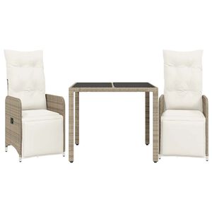 vidaXL Set bistro de grădină, 3 piese, cu perne, maro, poliratan