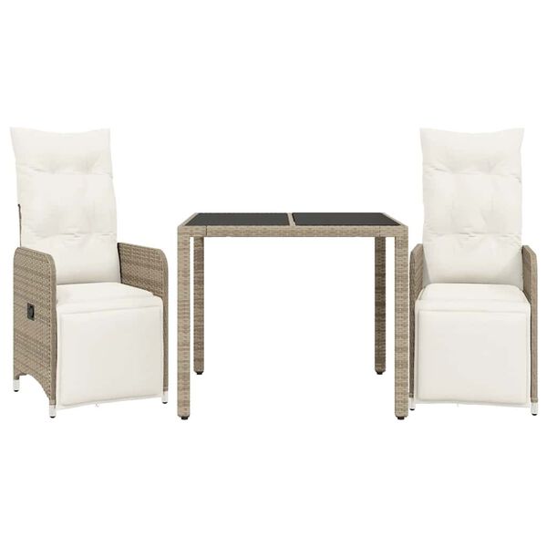 vidaXL Set bistro de grădină, 3 piese, cu perne, maro, poliratan