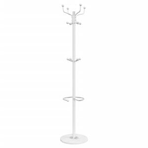 vidaXL Cuier cu suport umbrelă, alb, 180 cm, fier vopsit electrostatic