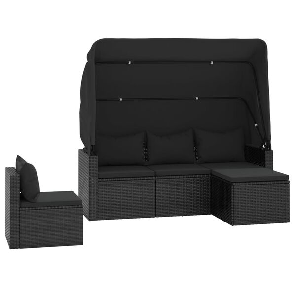 vidaXL Set mobilier de grădină cu perne, 4 piese, negru, poliratan