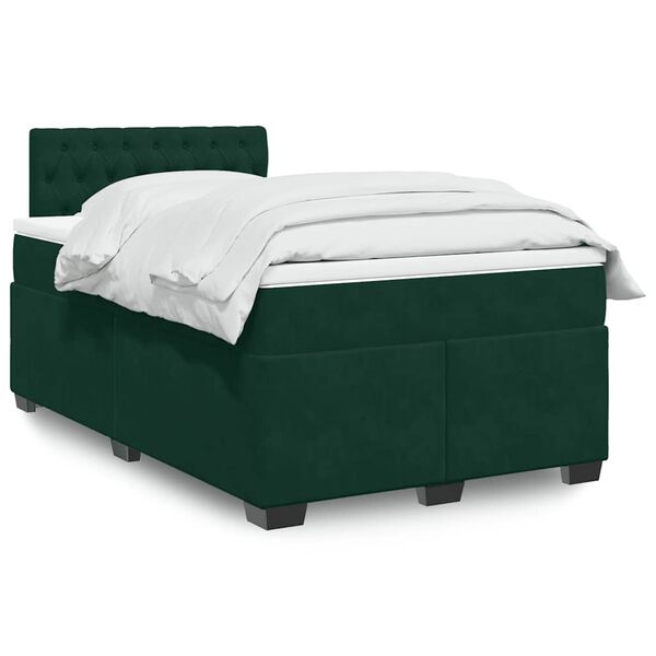 vidaXL Pat box spring cu saltea, verde &icirc;nchis, 120x200 cm, catifea